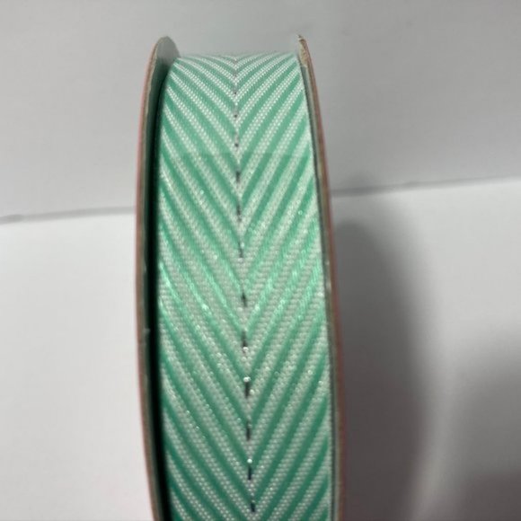 5 Green White Chevron Silver Metallic Ribbon - Picture 2 of 5